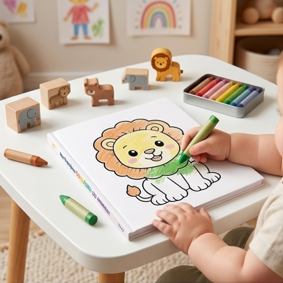 Cahier de coloriage – Mes premières couleurs : les animaux (–24 mois)