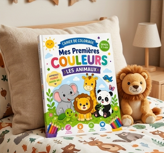 Cahier de coloriage – Mes premières couleurs : les animaux (–24 mois)