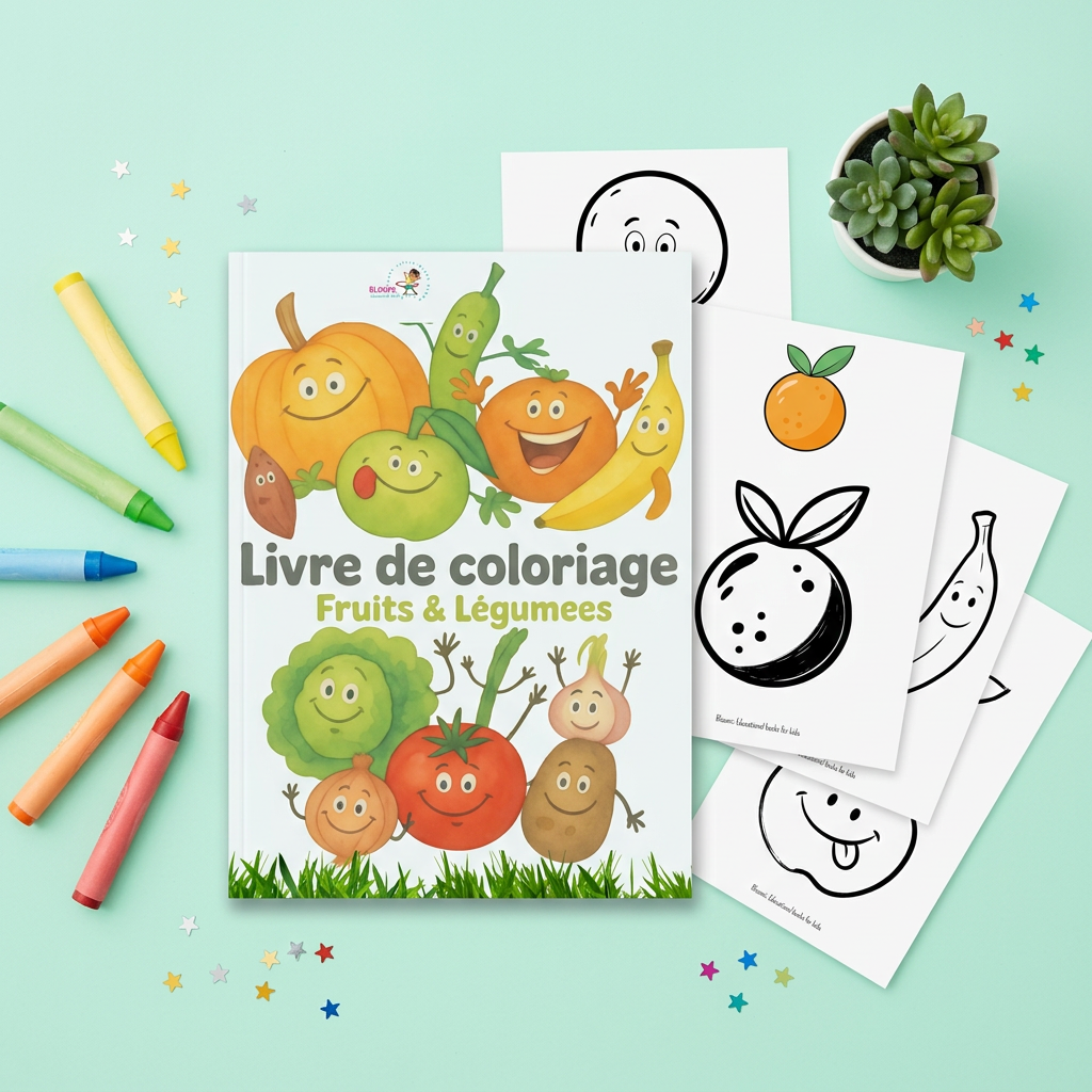 Cahier de coloriage – Fruits et légumes (–24 mois)