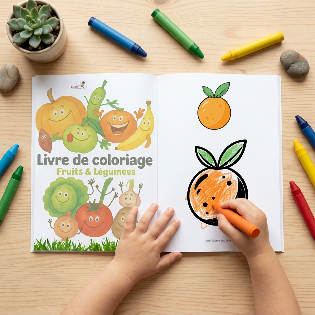 Cahier de coloriage – Fruits et légumes (–24 mois)